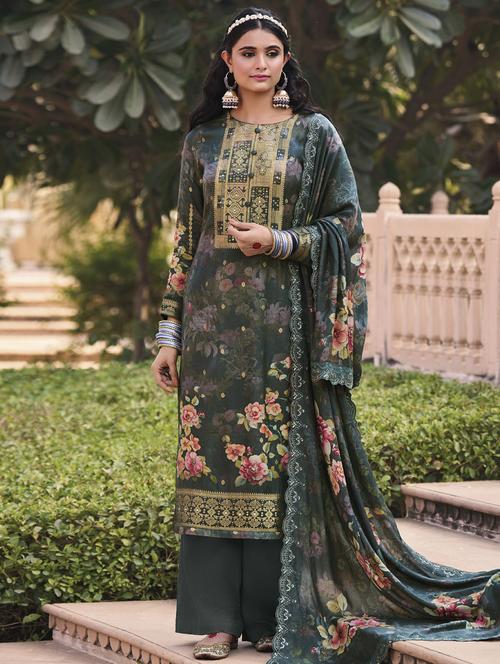 green round neck unstitched suits - 20027669 - Very Small Image - 1