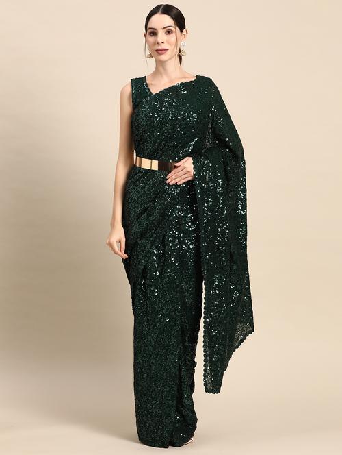 women sequined work saree with blouse - 20115200 - Very Small Image - 1