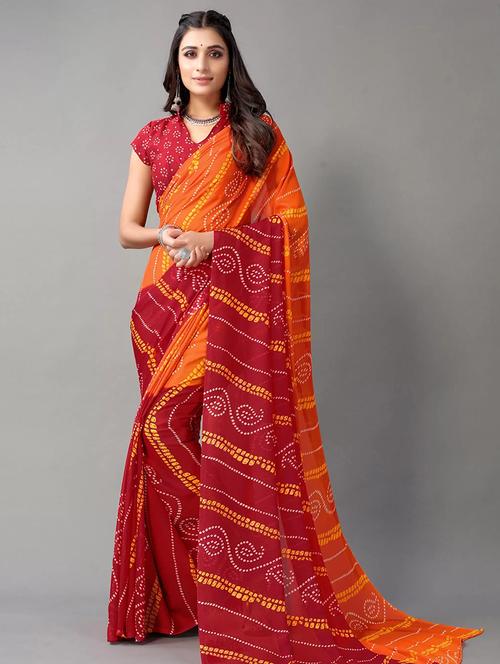 women's bandhani red colored saree with blouse - 20120833 - Very Small Image - 1