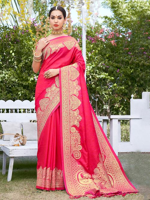 women's self design pink colored saree with blouse - 20122124 - Very Small Image - 1