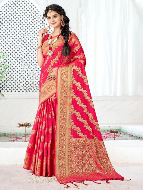 women's self design pink colored saree with blouse - 20122131 - Very Small Image - 1