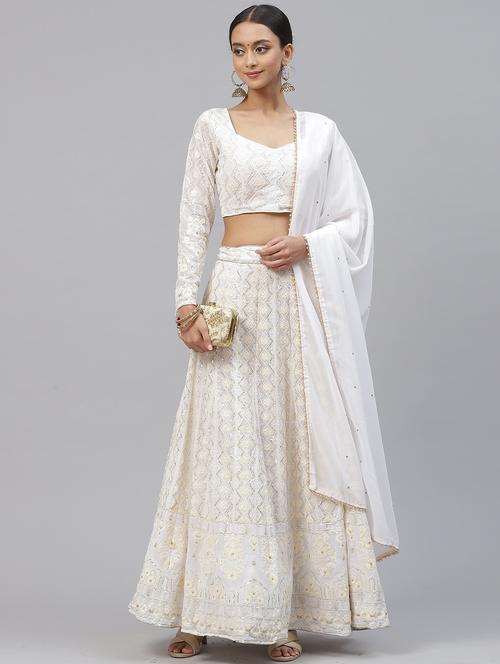 white embroidered flared lehenga - 20133321 - Very Small Image - 1