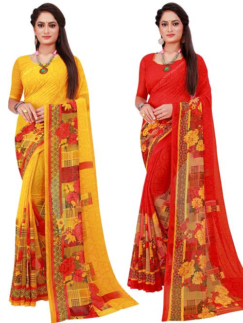 women's printed multi colored saree with blouse - 20209807 - Very Small Image - 1