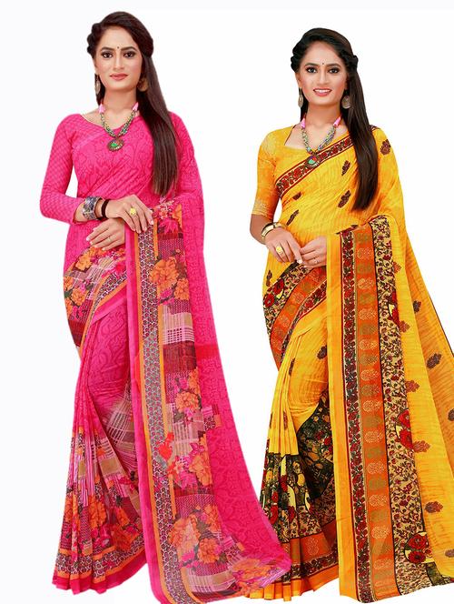 pack of 2 printed saree with blouse - 20210224 - Very Small Image - 1