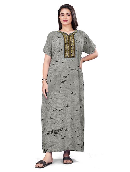 women grey neck embroidered printed nighty - 20223148 - Very Small Image - 1