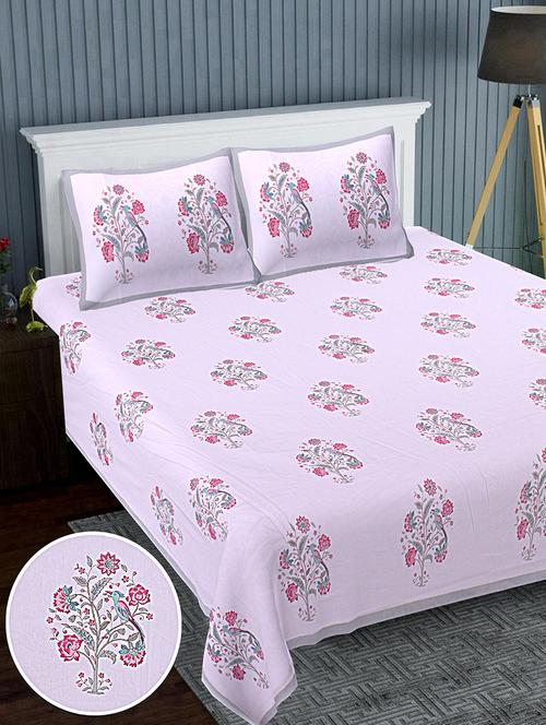 texstylers cotton percale fabric jaipuri print 120 x 120 inches floral bedsheet with 2 pillow covers - 20291436 - Very Small Image - 1