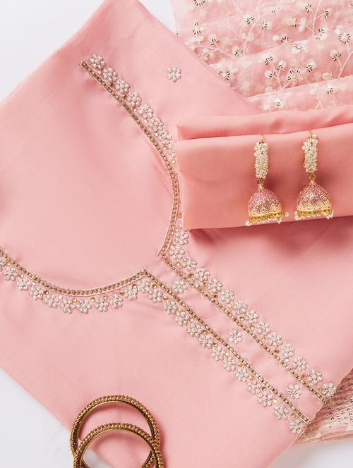 women peach embellished unstitched suits - 20310386 - Very Small Image - 1