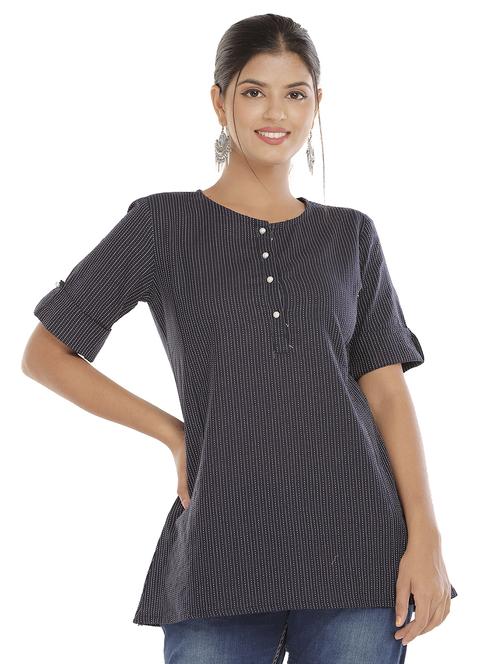 navy blue stripes a-line tunic - 20319392 - Very Small Image - 1