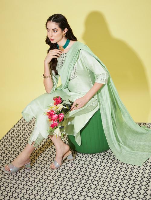 women three quarter sleeve kurta pant with dupatta set - 20329876 - Very Small Image - 1