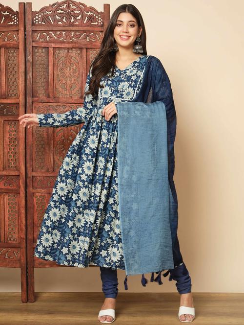 blue long sleeve kurta chuidaar set - 20342307 - Very Small Image - 1
