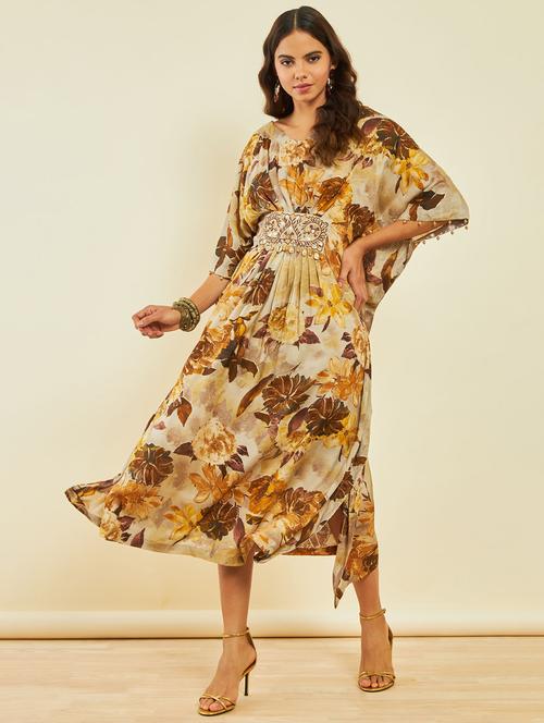 women beige printed kaftan dress - 20366876 - Very Small Image - 1