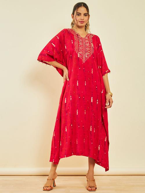women red embroidered kaftan dresss - 20366878 - Very Small Image - 1