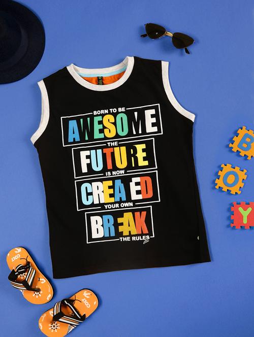 boys round neck typographic printed vest - 20373030 - Very Small Image - 1