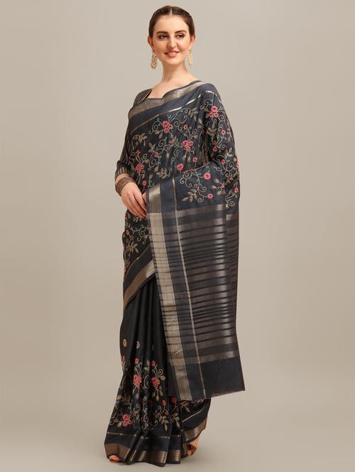 women's embroidered saree with blouse - 20384393 - Very Small Image - 1