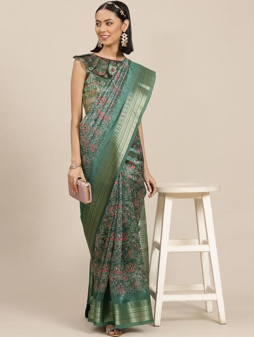 women's self design green colored saree with blouse - 20384425 - Very Small Image - 1