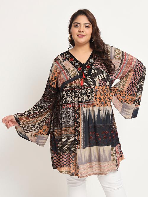 multi color printed plus size tunic - 20405579 - Very Small Image - 1