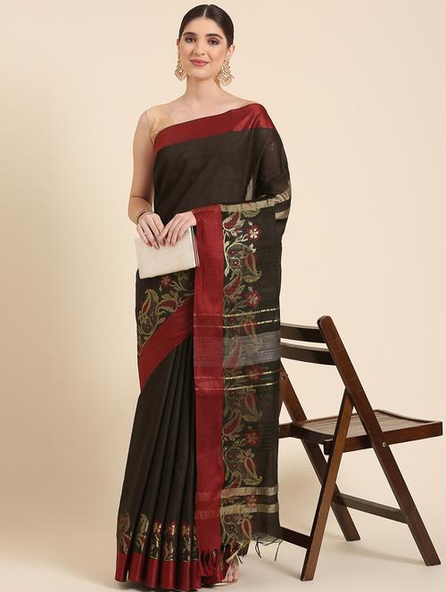 women's paisley black colored saree with blouse - 20406151 - Very Small Image - 1