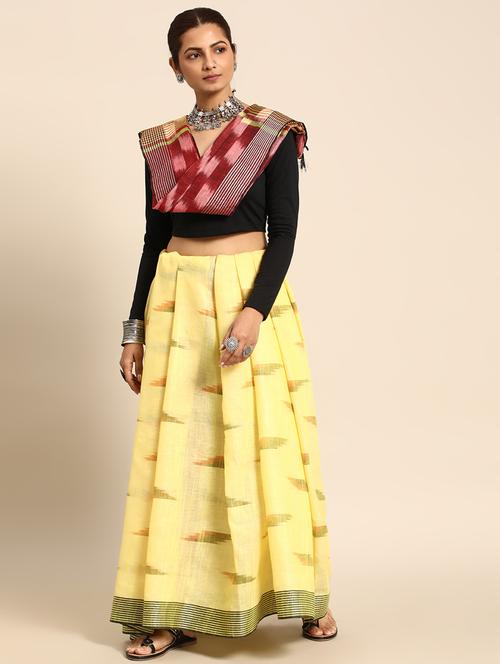 women's ikat mellow yellow colored saree with blouse - 20406226 - Very Small Image - 1