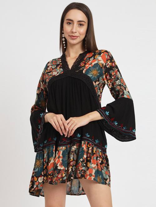 black floral printed empire line dress - 20412585 - Very Small Image - 1