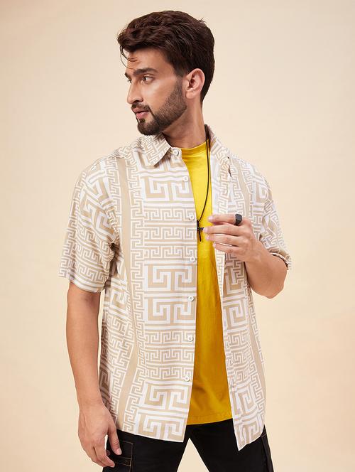 men beige printed rayon relaxed fit casual shirt - 20416312 - Very Small Image - 1
