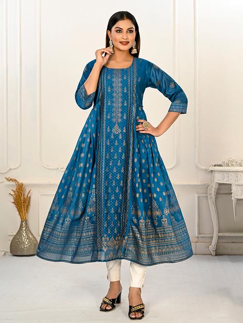 women three quarter sleeve flared kurta - 20446449 - Very Small Image - 1