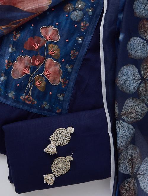 navy blue unstitched salwar suit set - 20449038 - Very Small Image - 1