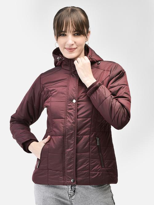 women wine nylon quilted & padded jacket - 20449377 - Very Small Image - 1