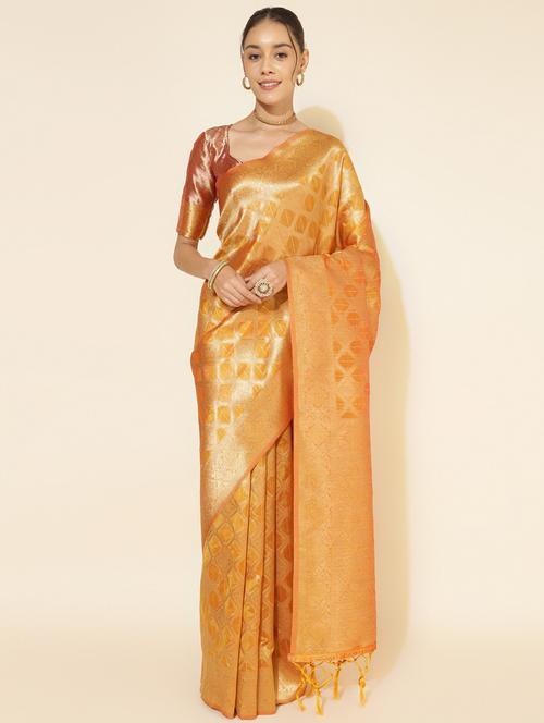 women's self design mustard colored saree with blouse - 20500940 - Very Small Image - 1