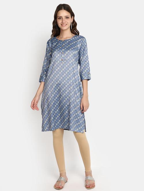 blue printed rayon straight kurta - 20594642 - Very Small Image - 1