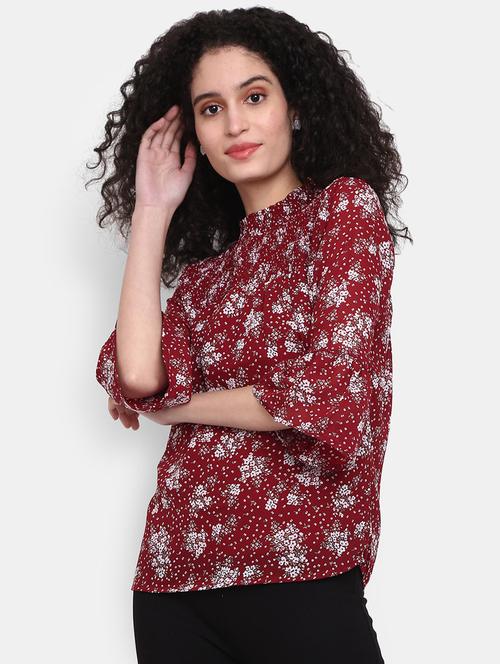maroon cotton floral top - 20600098 - Very Small Image - 1