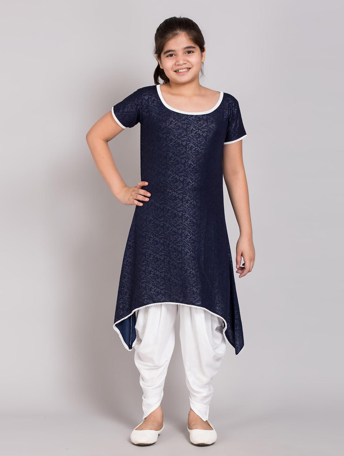 girls self design kurta salwar set