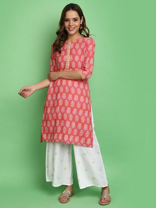 women pink round neck straight kurta - 20676500 - Very Small Image - 1