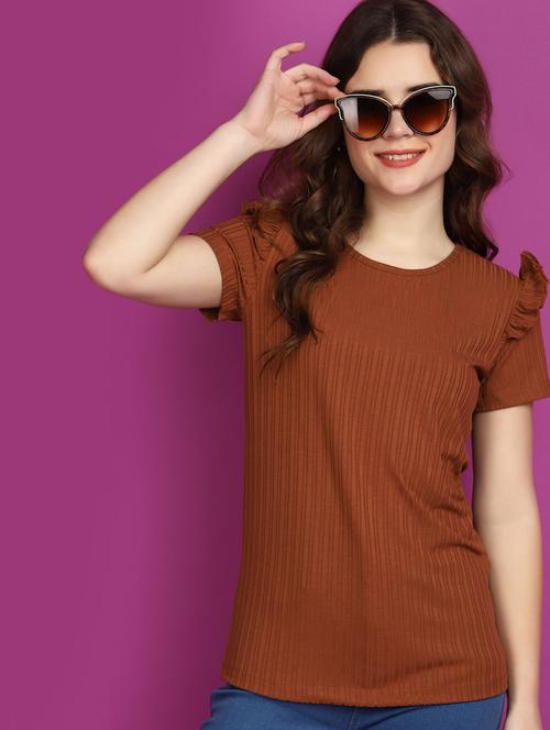 brown cotton regular top - 20725450 - Very Small Image - 1