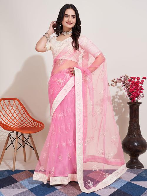 women pink embroidered saree with blouse - 20830839 - Very Small Image - 1