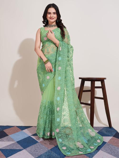 women green embroidered saree with blouse - 20830864 - Very Small Image - 1