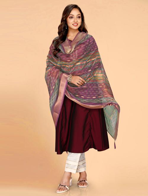 women purple printed dupatta - 20850264 - Very Small Image - 1