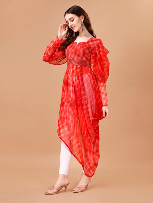 women leheriya printed asymmetric kurta - 20906847 - Very Small Image - 1