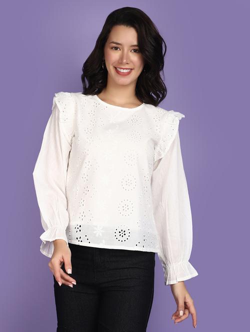 white cotton schiffli top - 20911909 - Very Small Image - 1