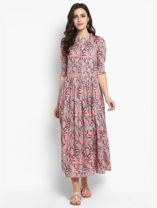 women floral print short sleeve flared kurta - 20930856 - Very Small Image - 1