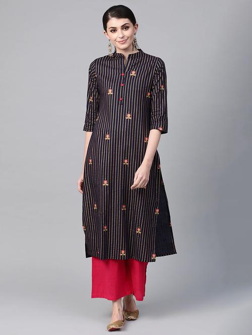 women stripes there quarter sleeve straight kurta - 20930863 - Very Small Image - 1