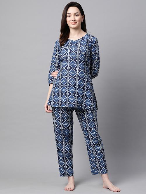 women blue geometric printed co-ord set - 20947987 - Very Small Image - 1