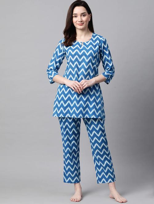 women light blue chevron printed co-ord set - 20947988 - Very Small Image - 1