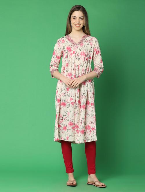 women three quarter sleeve a-line kurta - 20951225 - Very Small Image - 1