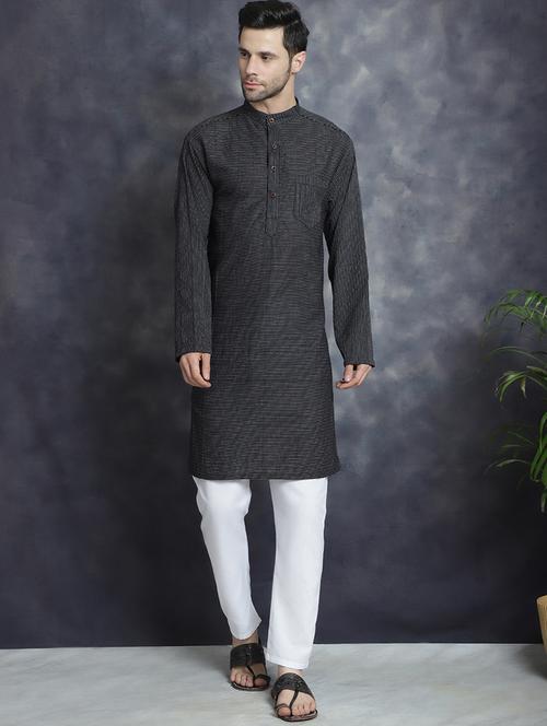 black striped printed detailed kurta - 20961282 - Very Small Image - 1