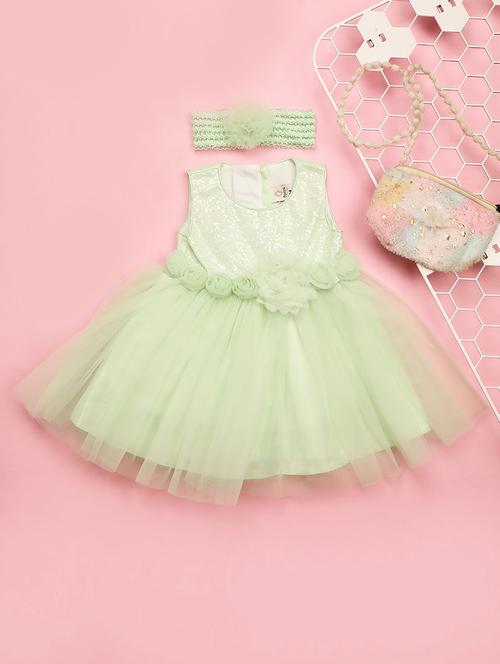 kids green sequins detailed frock - 20965851 - Very Small Image - 1