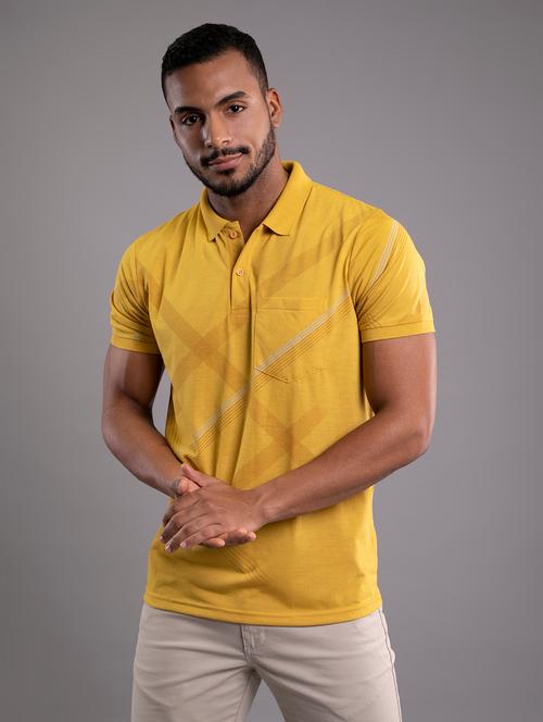 men yellow regular fit printed polo t-shirt - 20972089 - Very Small Image - 1