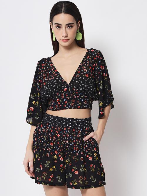 women black floral printed top and shorts set co-ord - 20982278 - Very Small Image - 1