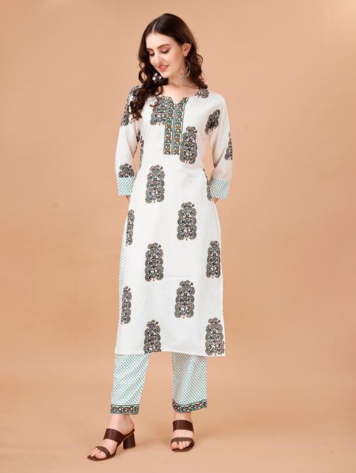 women white notch neck kurta pant set - 20982533 - Very Small Image - 1