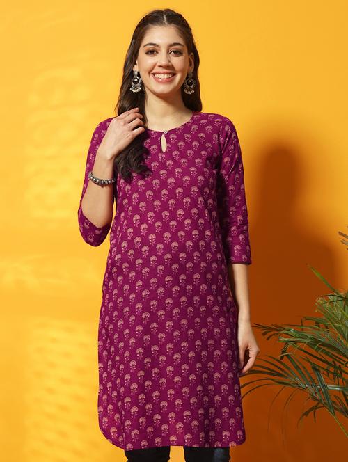 women burgundy printed regular tunic - 20996206 - Very Small Image - 1