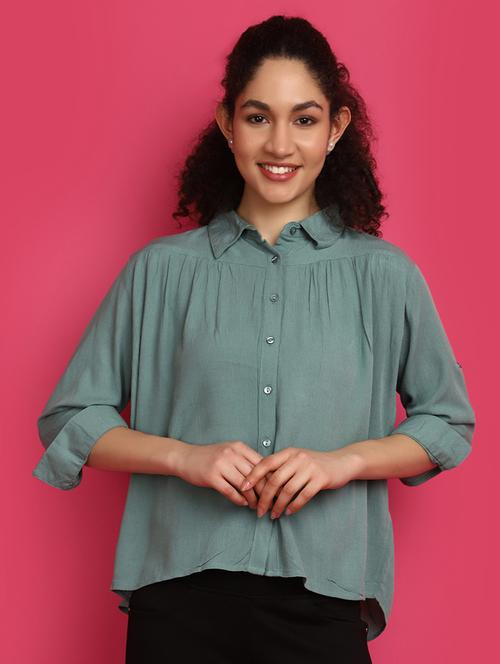 women solid green boxy shirt - 20998232 - Very Small Image - 1